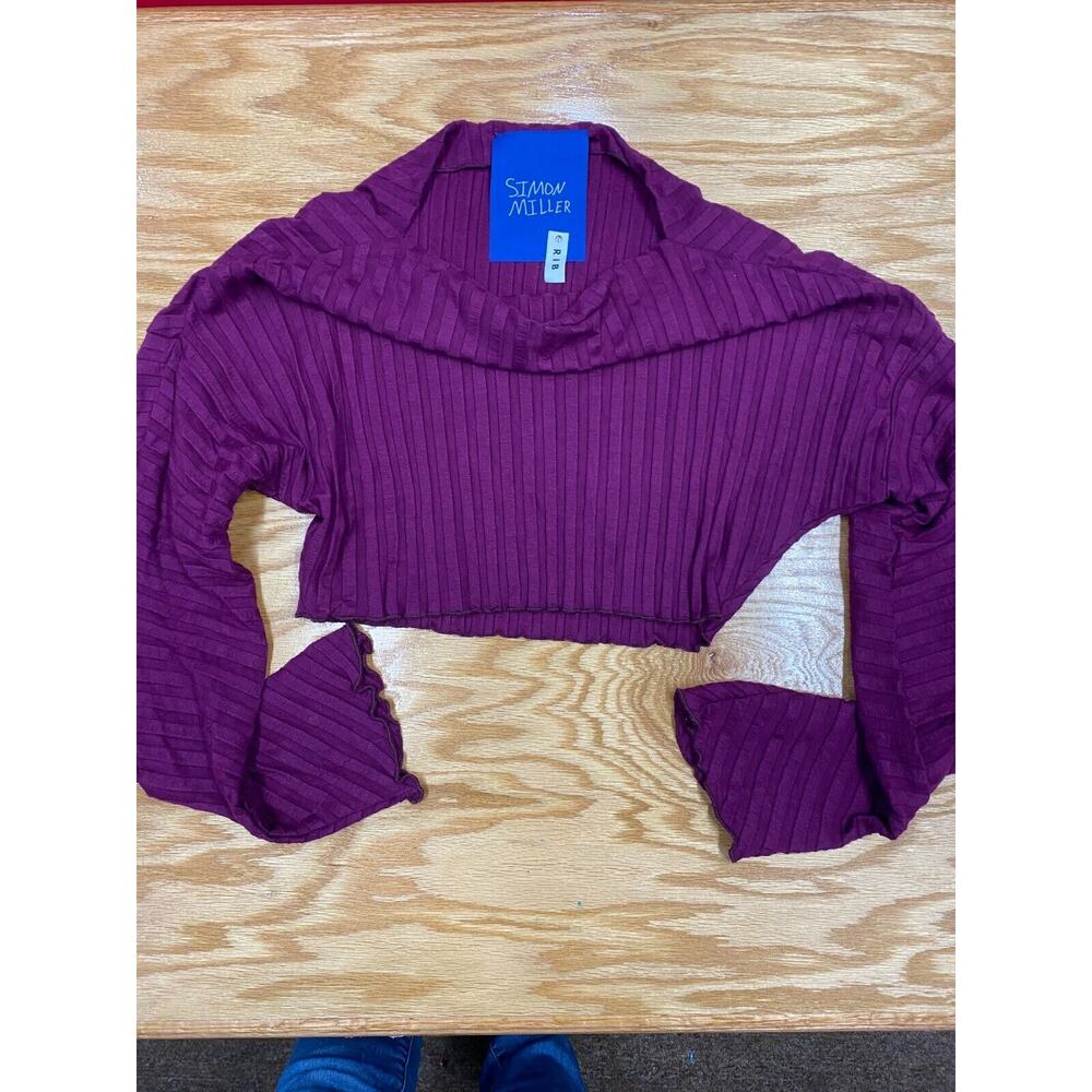 SIMON MILLER Cropped Blouse Top Womens 2XS Purple Ribbed Casual Wear Preppy B47